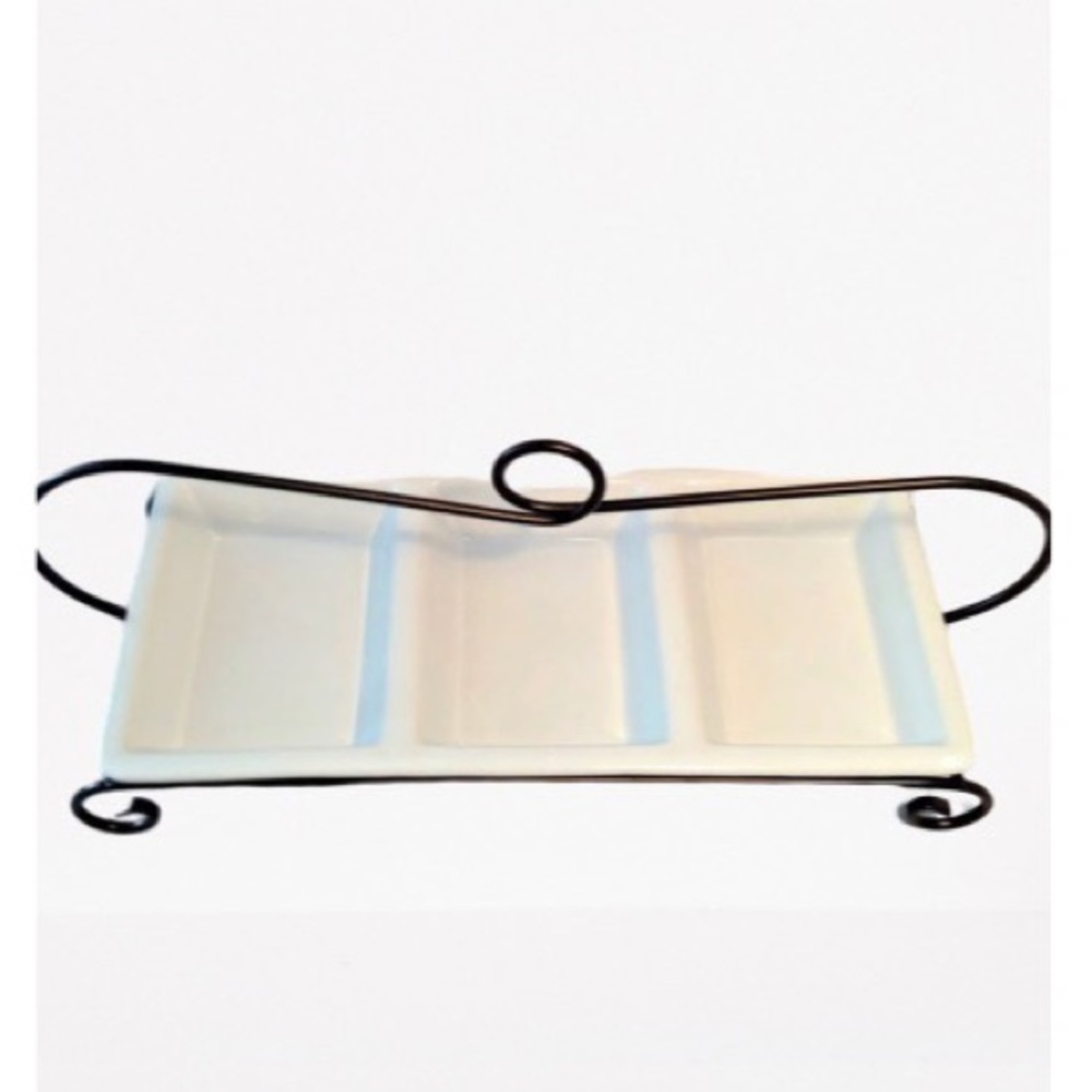 Three-Section Platter With Metal Rack Crofton NWOT - Picture 2 of 10